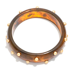 Gold Stud Accent Bangle Bracelet - Brown - Lace and Grace Boutique