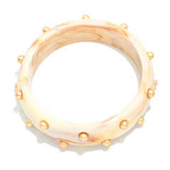 Gold Stud Accent Bangle Bracelet - Ivory - Lace and Grace Boutique