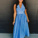 Polka Dot Halter Maxi Dress - Airy Blue - Lace and Grace Boutique