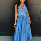 Polka Dot Halter Maxi Dress - Airy Blue - Lace and Grace Boutique