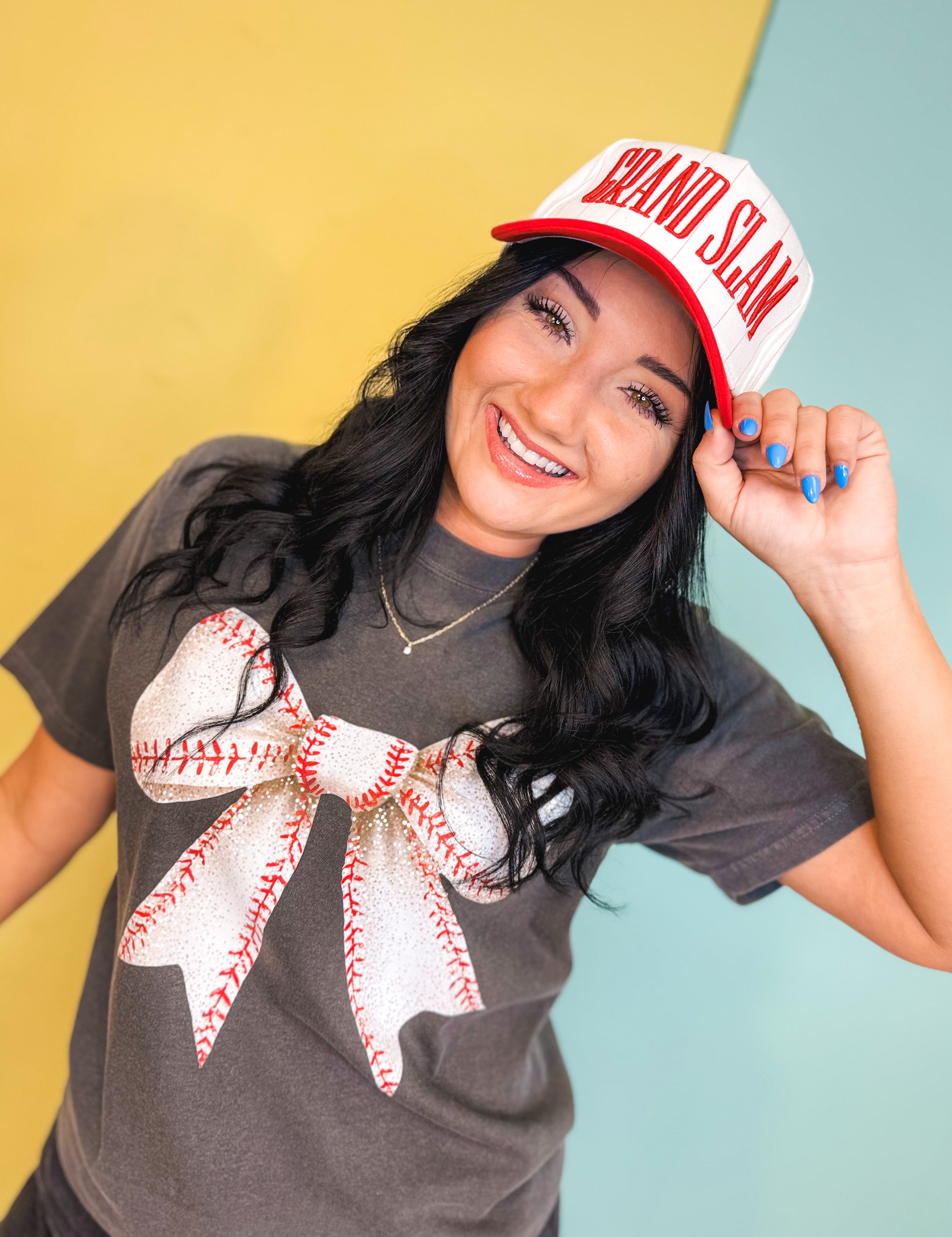 Grand Slam Embroidered Pinstripe Baseball Cap - Lace and Grace Boutique