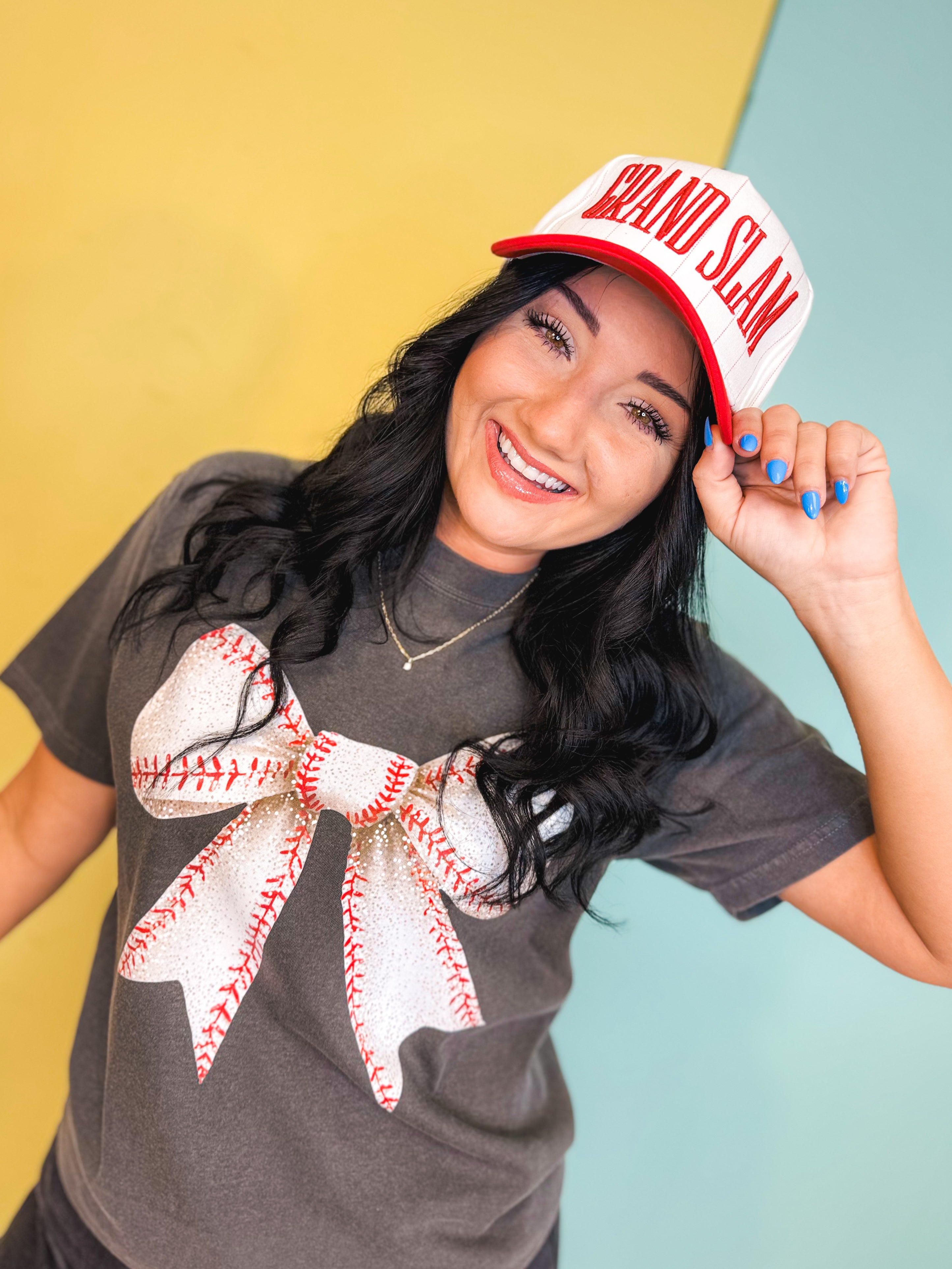 Grand Slam Embroidered Pinstripe Baseball Cap - Lace and Grace Boutique