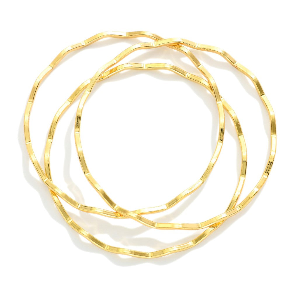 Gold Zig-Zag Bangle Bracelets, Set Of 3 - Lace and Grace Boutique