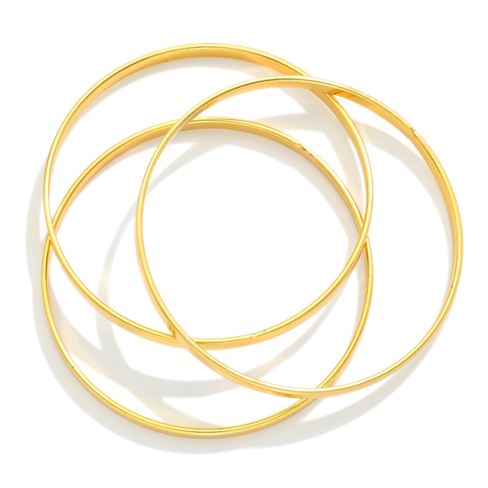 Gold Flat Bangle Bracelets, Set of 3 - Lace and Grace Boutique