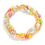 Iridescent Beaded Stretch Bracelets, Set of 3 - Multicolor