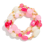 Chunky Beaded Stretch Bracelets, Set of 3 - Pink