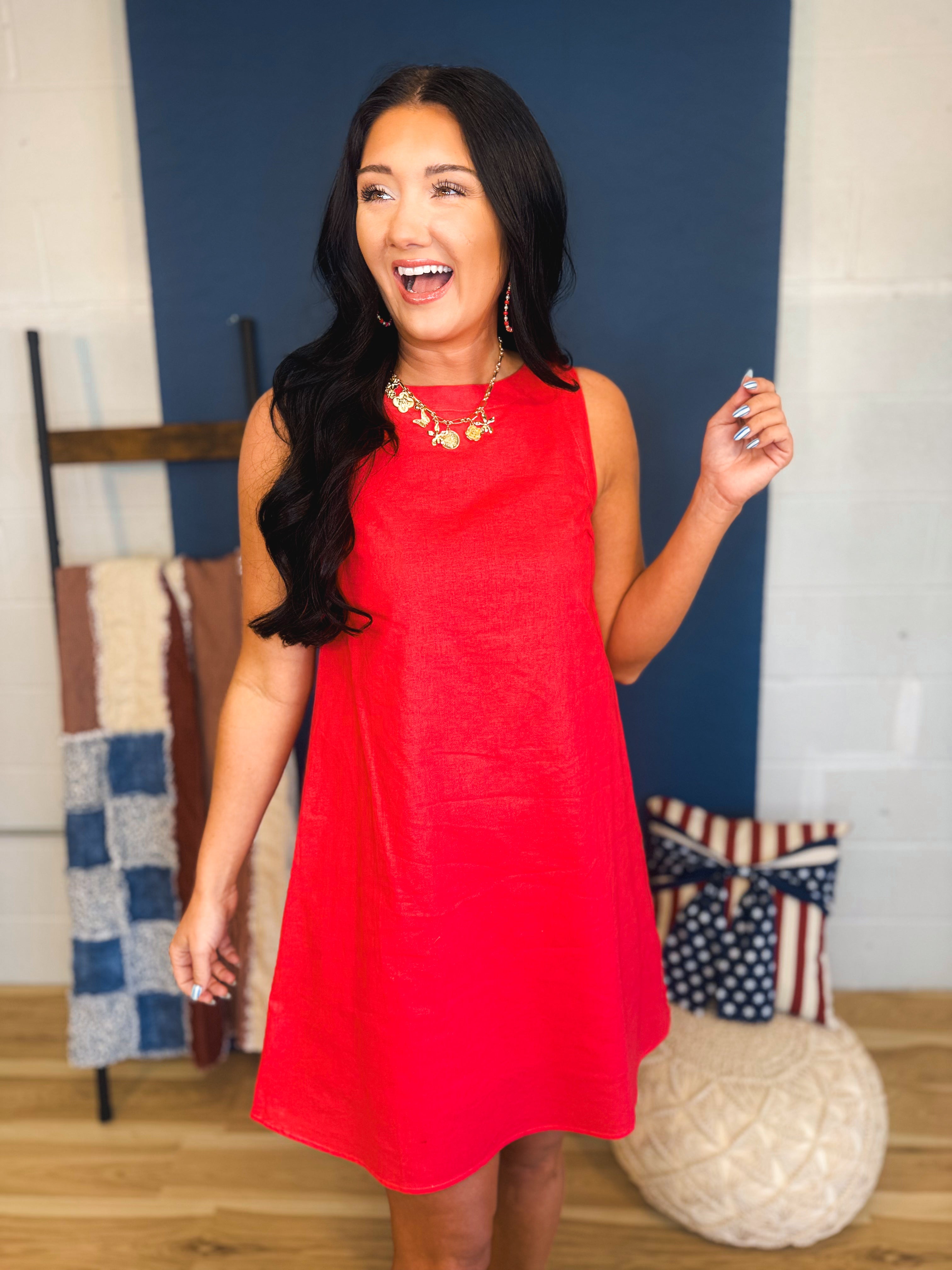 Side Button Detail Mini Dress - Red - Lace and Grace Boutique