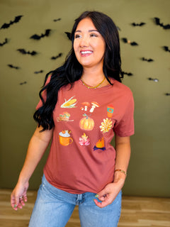Fall Favorites Graphic Tee - Clay - Lace and Grace Boutique