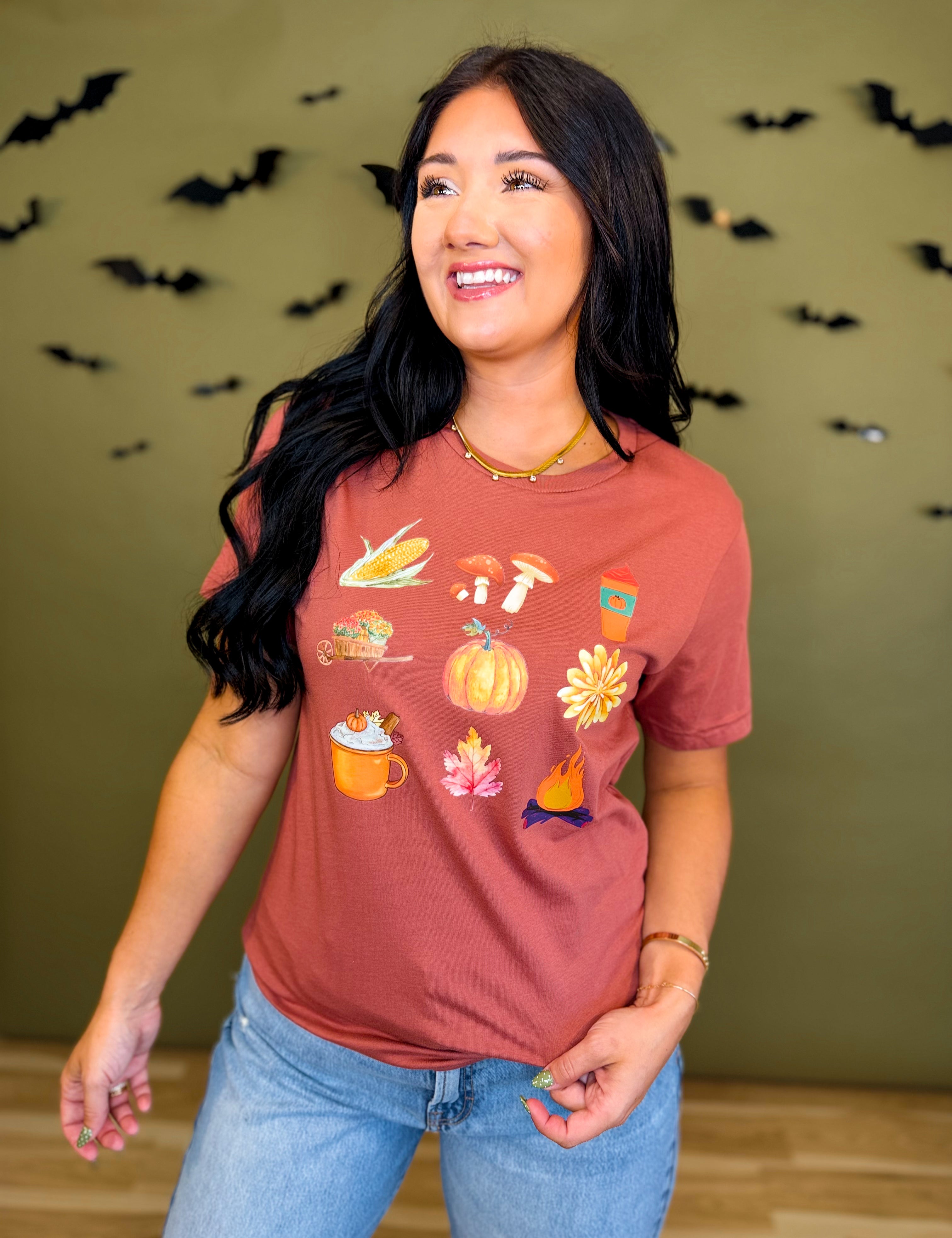 Fall Favorites Graphic Tee - Clay - Lace and Grace Boutique