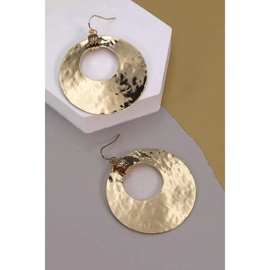 Hammered Disc Drop Earrings - Gold - Lace and Grace Boutique