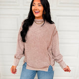 Acid Wash Ribbed Pullover Top - Cocoa