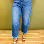 Stretch Denim Cuffed Barrel Leg Jean - Medium - Lace and Grace Boutique