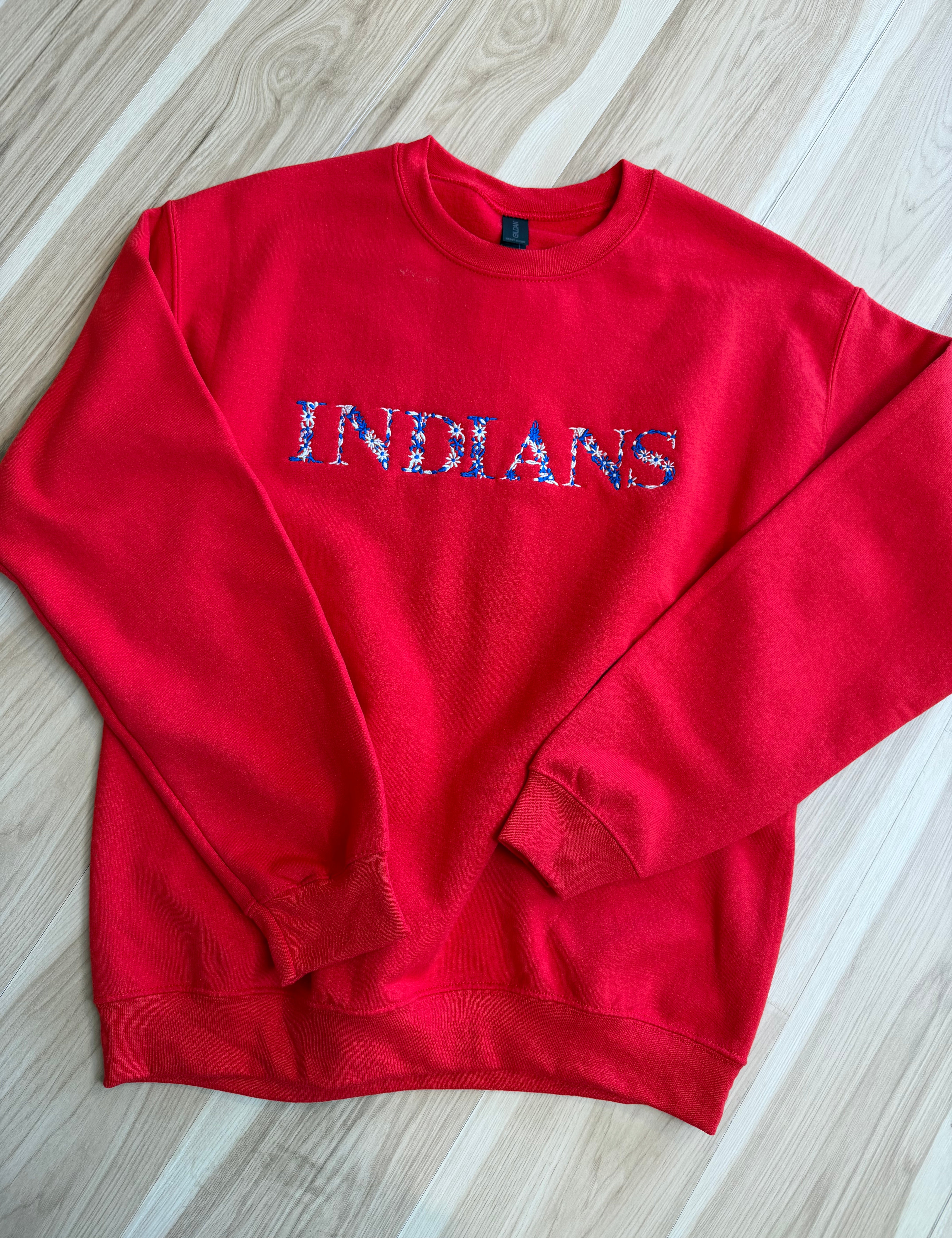 Indians Embroidered Sweatshirt - Red - Lace and Grace Boutique