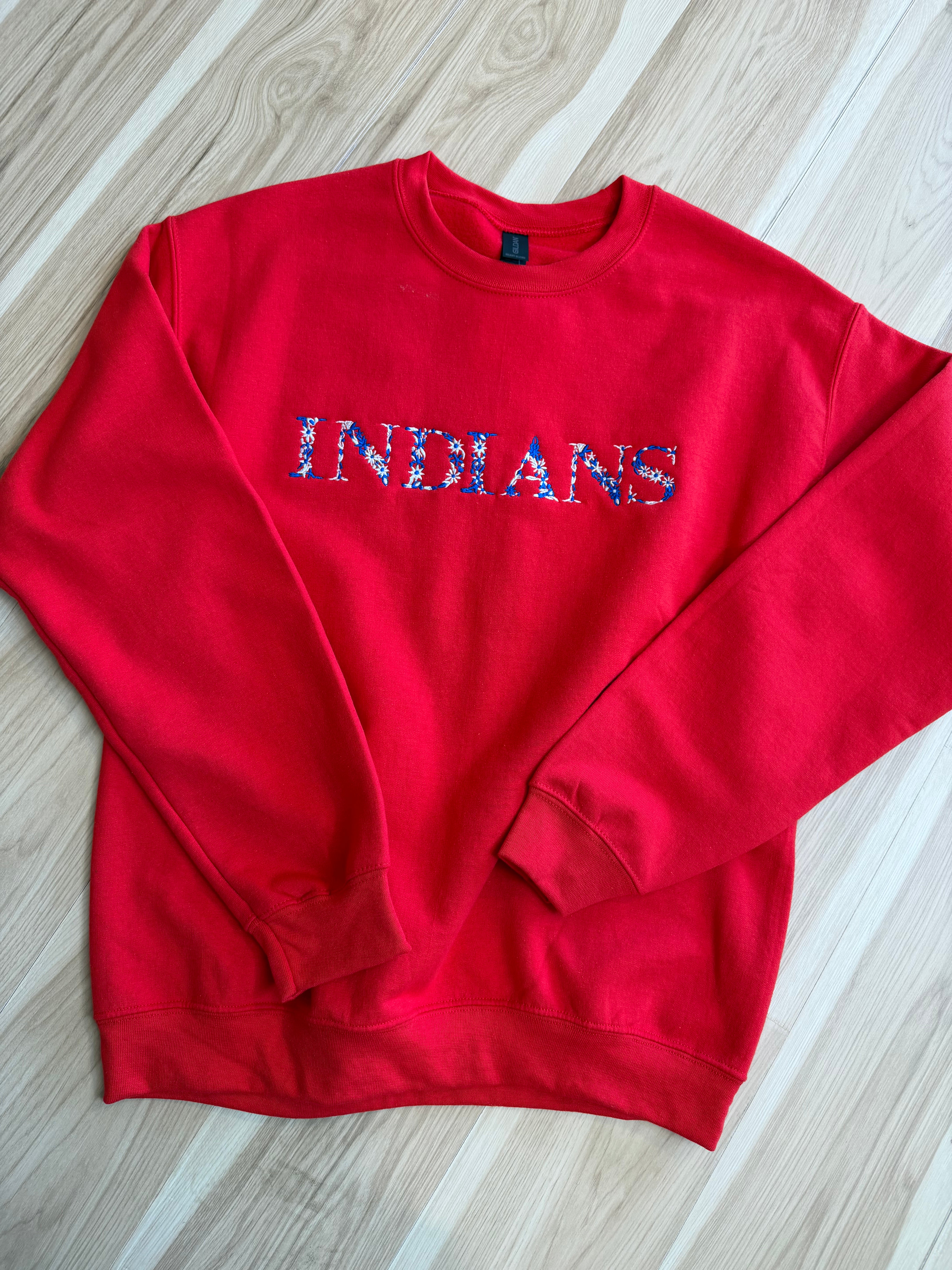 Indians Embroidered Sweatshirt - Red - Lace and Grace Boutique