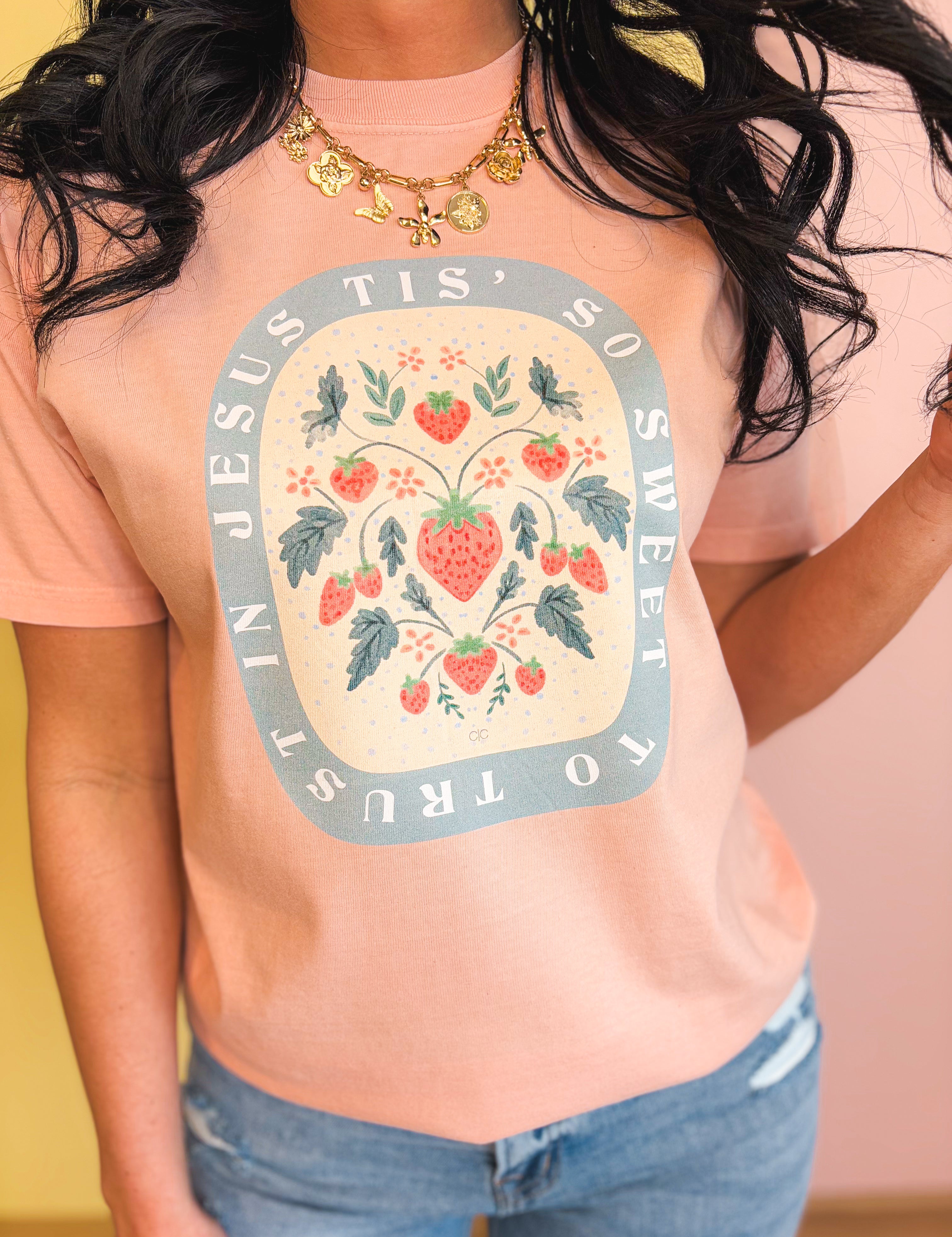 Tis So Sweet To Trust In Jesus Tee - Peach - Lace and Grace Boutique