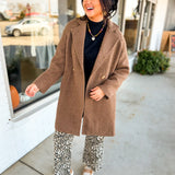 Oversized Button Detail Boucle Long Coat - Chestnut
