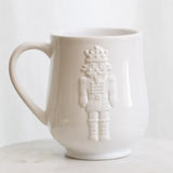 Nutcracker Embossed Christmas Mug - White