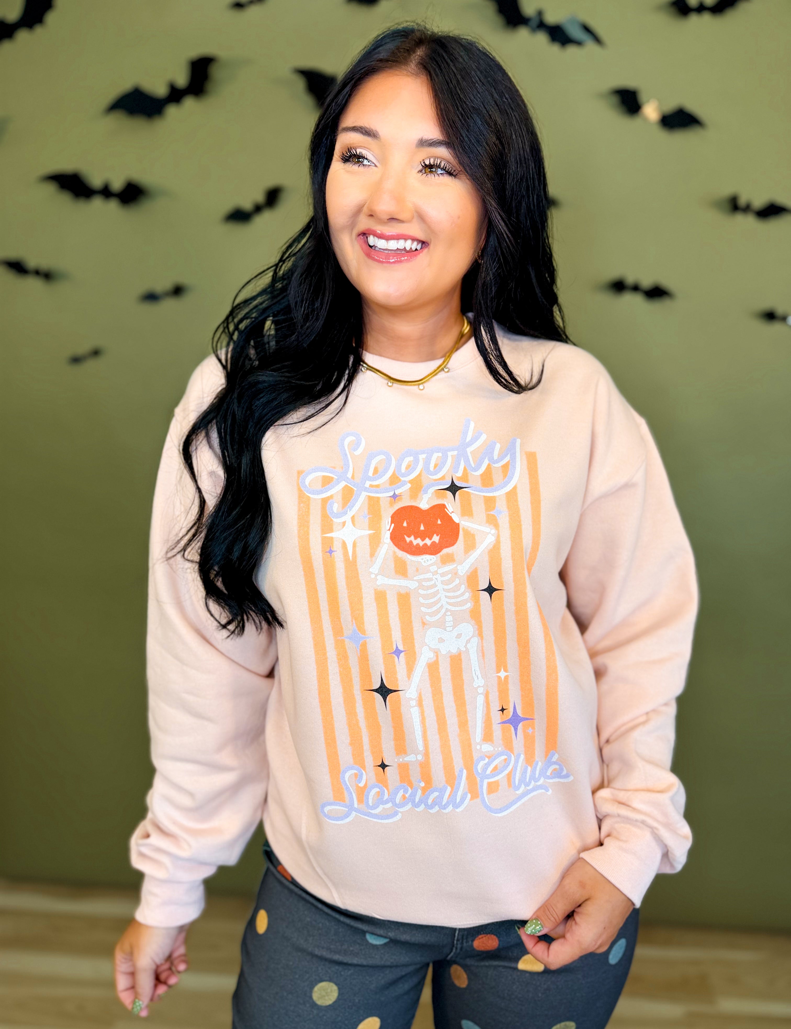 Spooky Social Club Graphic Sweatshirt - Pink - Lace and Grace Boutique
