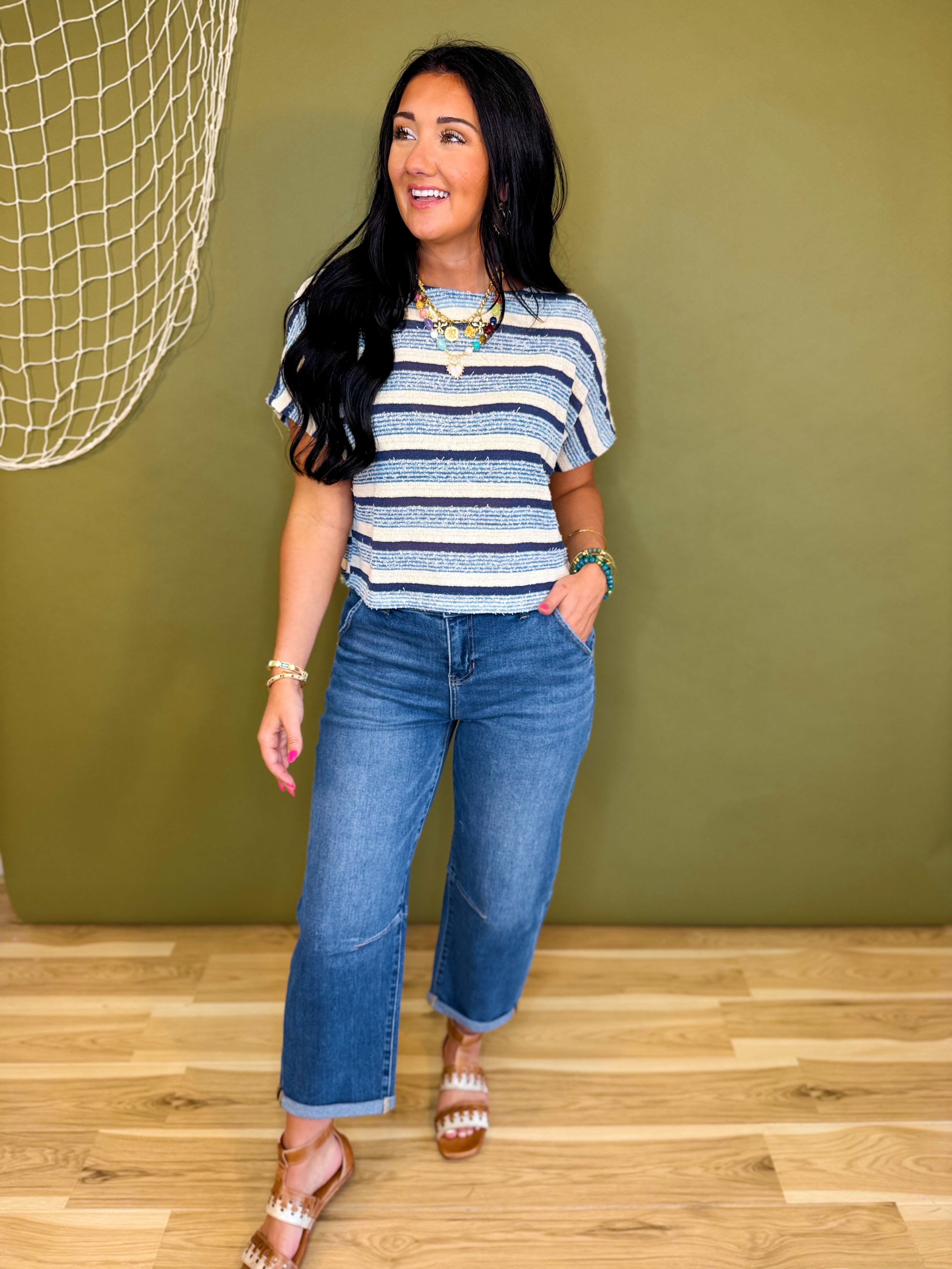 Stretch Denim Cuffed Barrel Leg Jean - Medium - Lace and Grace Boutique