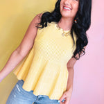 Flared Ribbed Knit Sweater Tank Top - Lemon - Lace and Grace Boutique