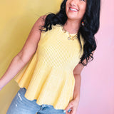 Flared Ribbed Knit Sweater Tank Top - Lemon - Lace and Grace Boutique
