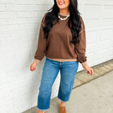 Contrast Trim Exposed Seam Knit Top - Chocolate Brown