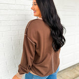 Contrast Trim Exposed Seam Knit Top - Chocolate Brown