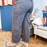 Tencel Drawstring Cropped Wide Leg Pants - Charcoal