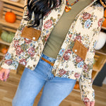 Vintage Floral Tapestry Corduroy Detail Jacket - Lace and Grace Boutique