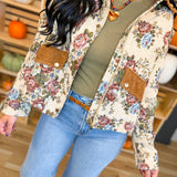 Vintage Floral Tapestry Corduroy Detail Jacket - Lace and Grace Boutique
