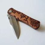 Floral Engraved Rosewood Pocket Knife - Flower Vine - Lace and Grace Boutique