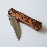 Floral Engraved Rosewood Pocket Knife - Flower Vine - Lace and Grace Boutique