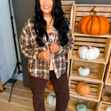 Distressed Plaid Button Up Flannel Top - Brown Multi