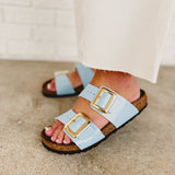 Birkenstock Sydney Luxe Buckle Sandal - Patent Blue - Lace and Grace Boutique