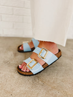 Birkenstock Sydney Luxe Buckle Sandal - Patent Blue - Lace and Grace Boutique