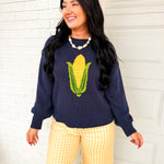 Corn Knit Pullover Sweater - Navy - Lace and Grace Boutique