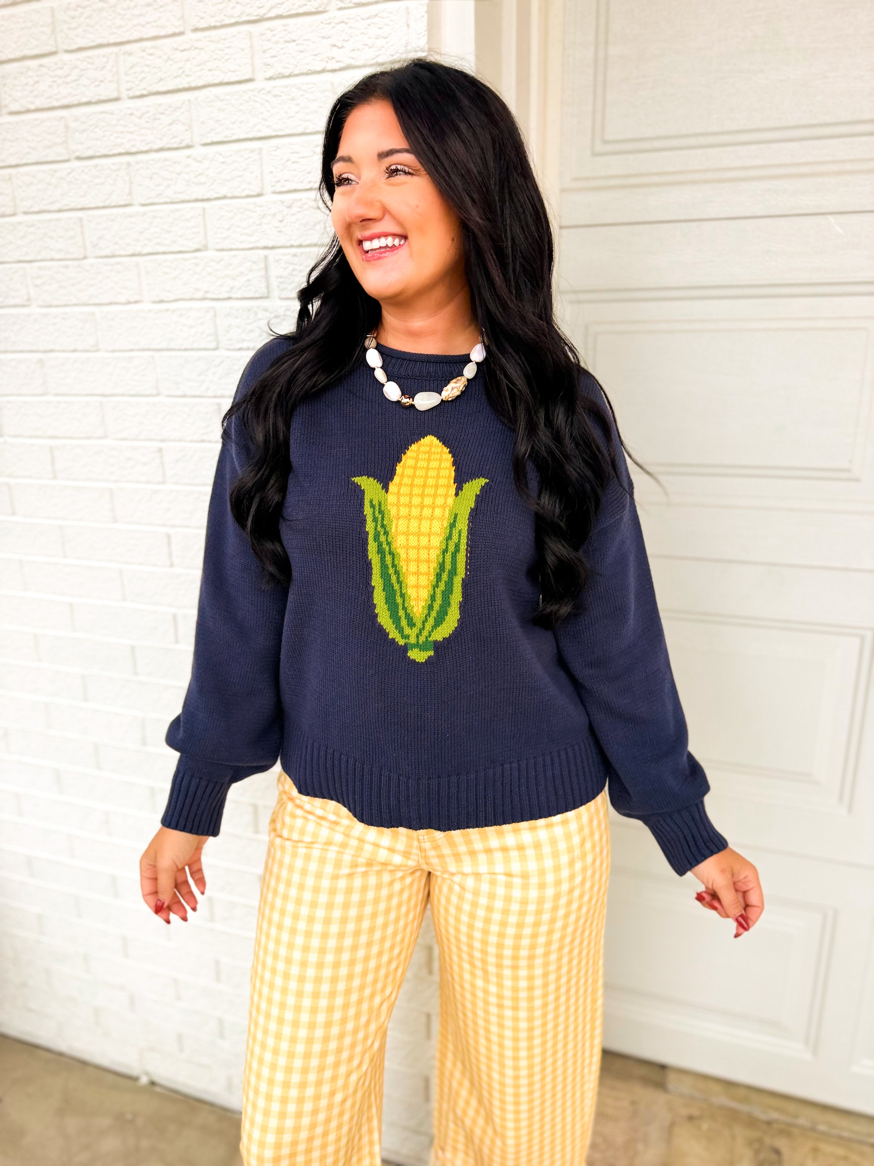 Corn Knit Pullover Sweater - Navy - Lace and Grace Boutique