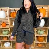 Soft Brushed Pinstripe Pullover & Shorts Set - Midnight - Lace and Grace Boutique