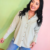 Oversized Striped Button Down Top - Sage - Lace and Grace Boutique