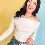 One Shoulder Ruched Knit Top - Oatmeal - Lace and Grace Boutique