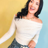 One Shoulder Ruched Knit Top - Oatmeal - Lace and Grace Boutique