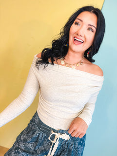 One Shoulder Ruched Knit Top - Oatmeal - Lace and Grace Boutique