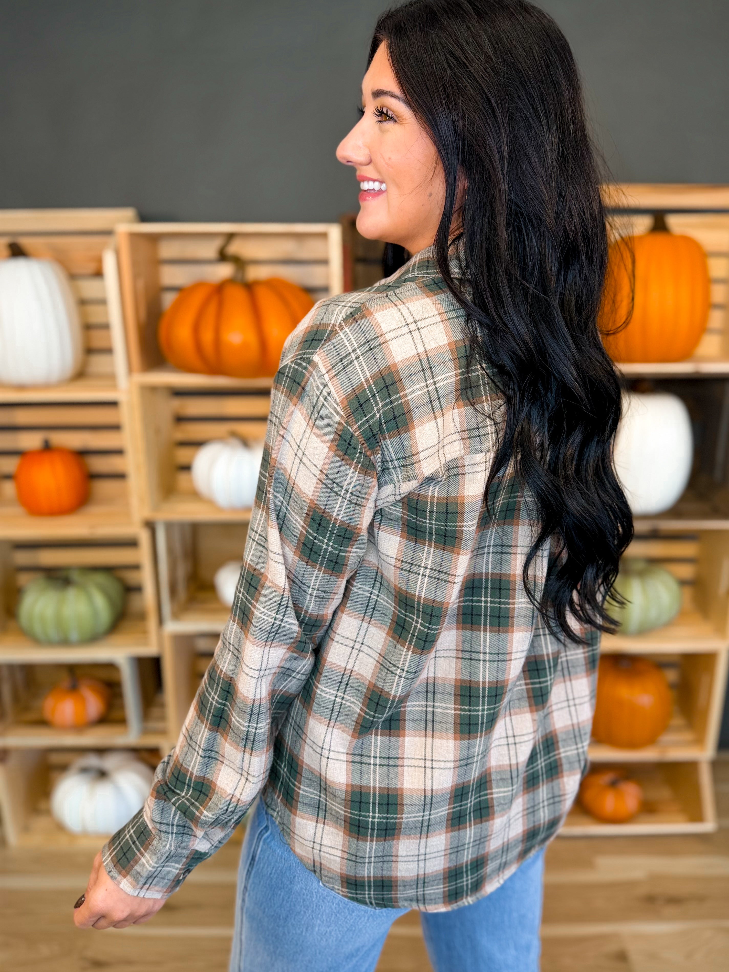 Oversized Plaid Flannel Shirt - Hunter - Lace and Grace Boutique