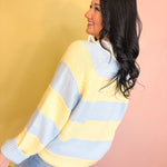 Wide Striped Collared Knit Sweater - Blue/Yellow - Lace and Grace Boutique