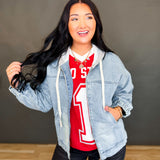 Mineral Wash Oversized Denim Hoodie Jacket - Lace and Grace Boutique