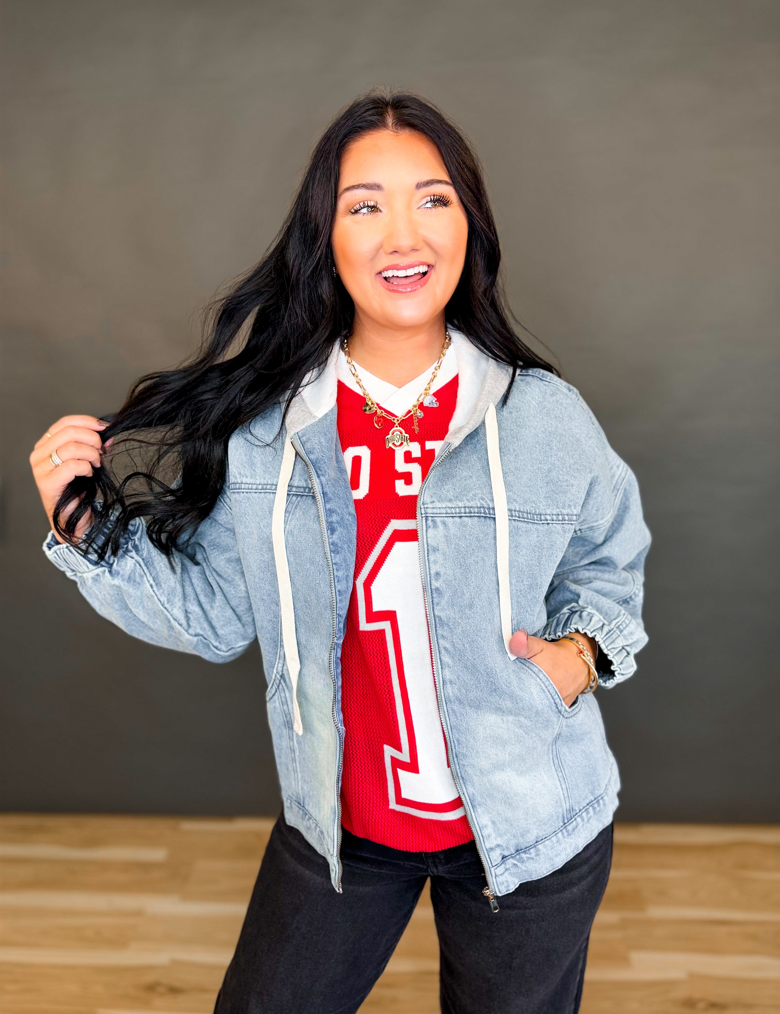 Mineral Wash Oversized Denim Hoodie Jacket - Lace and Grace Boutique