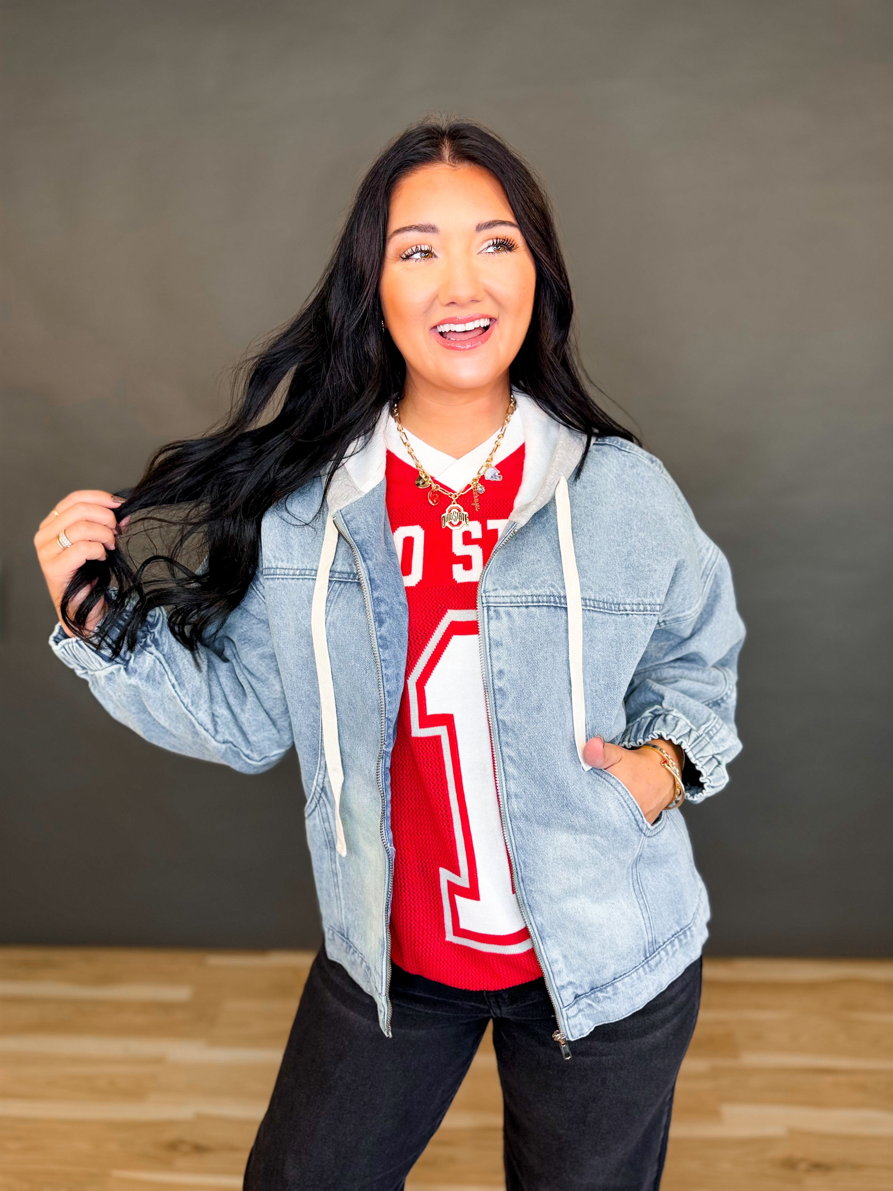 Mineral Wash Oversized Denim Hoodie Jacket - Lace and Grace Boutique
