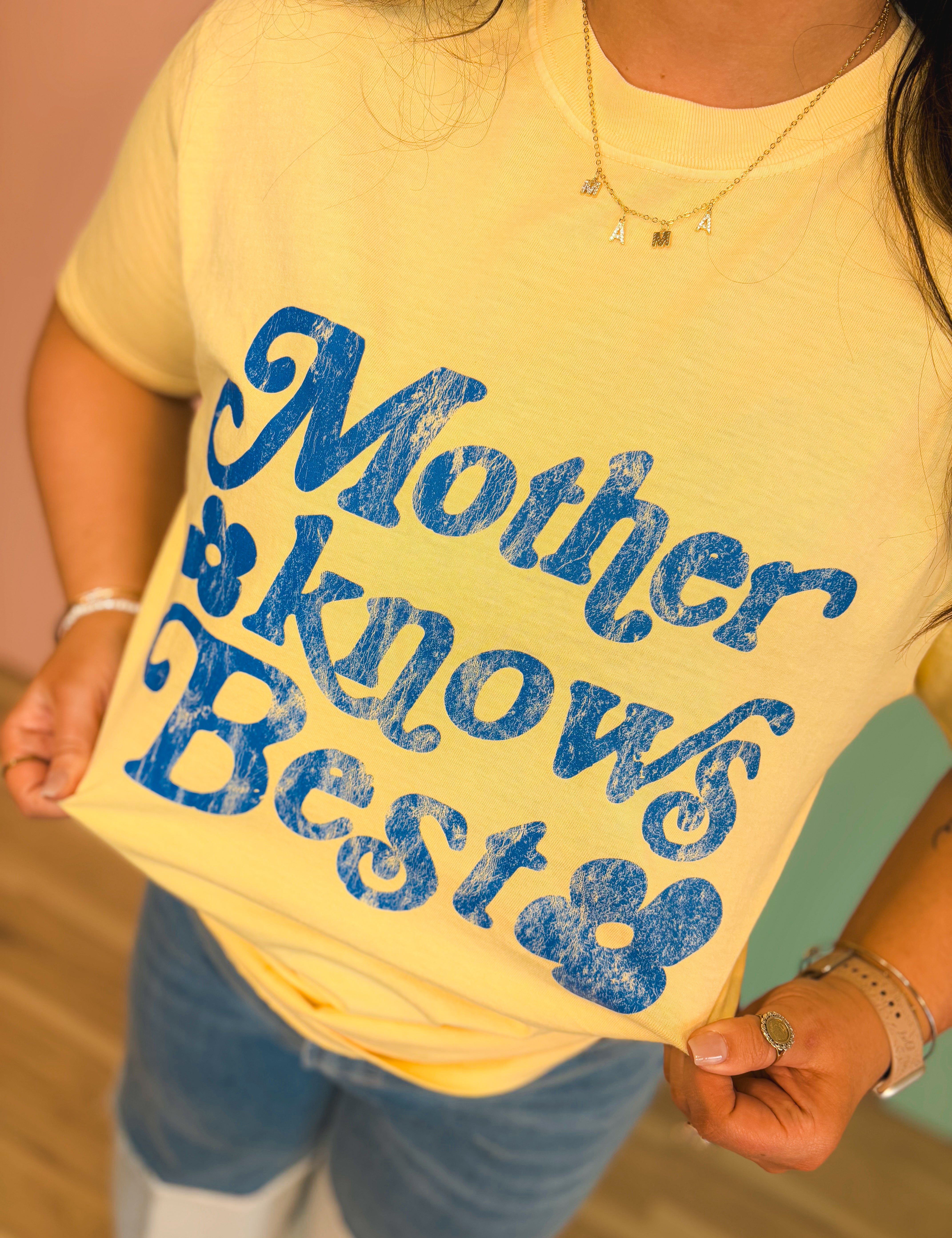 Mother Knows Best Graphic Tee - Butter Yellow - Lace and Grace Boutique
