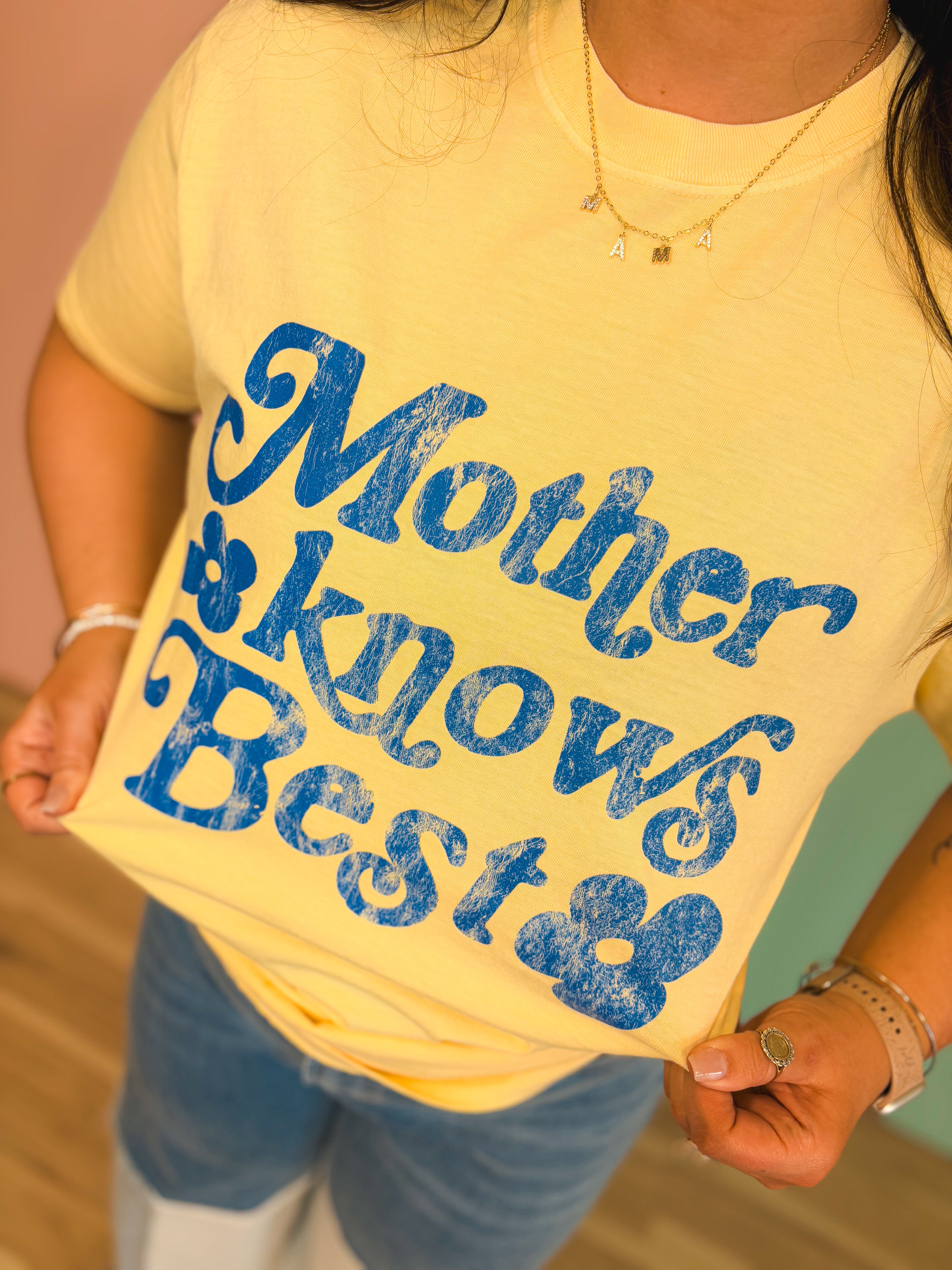 Mother Knows Best Graphic Tee - Butter Yellow - Lace and Grace Boutique