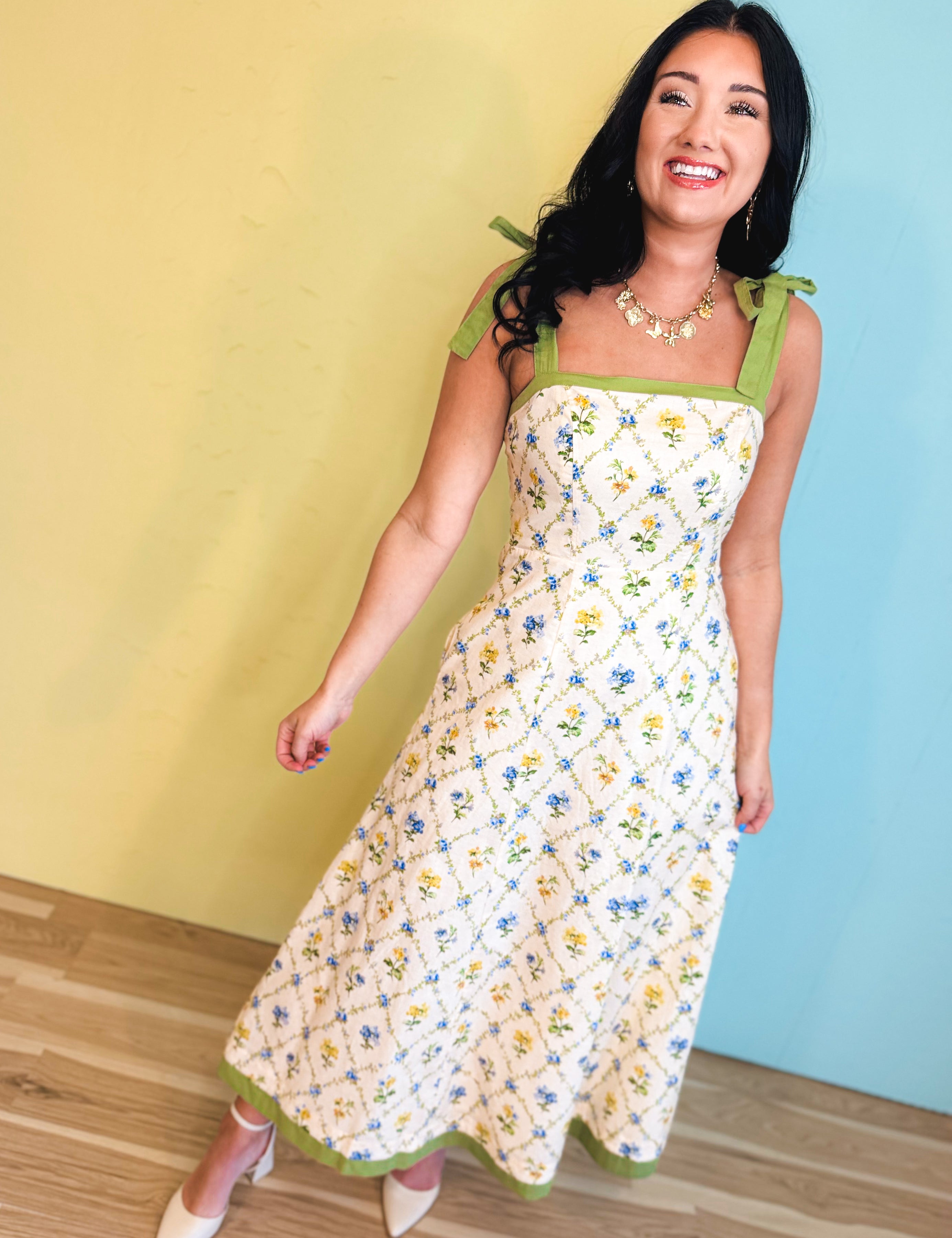 Contrast Tie Floral Maxi Dress - Wildflower - Lace and Grace Boutique